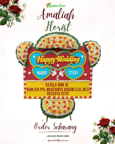 Karangan Papan Bunga Pernikahan di Oba
